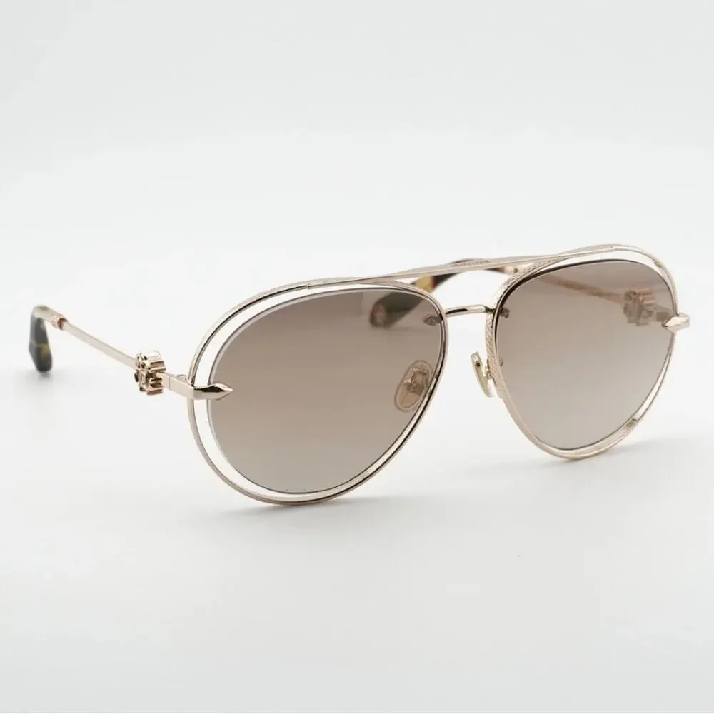 Roberto Cavalli SRC032M Rose Gold Aviator Sunglasses 300G Brown Gradient NEW